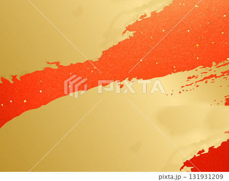 日本伝統の赤い和紙に金の筆ラインデザイン　テクスチャ素材 131931209