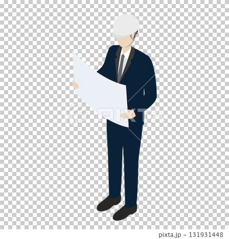 建築師檢查圖紙的等距插圖 建築師檢查圖紙的等距插圖 131931448