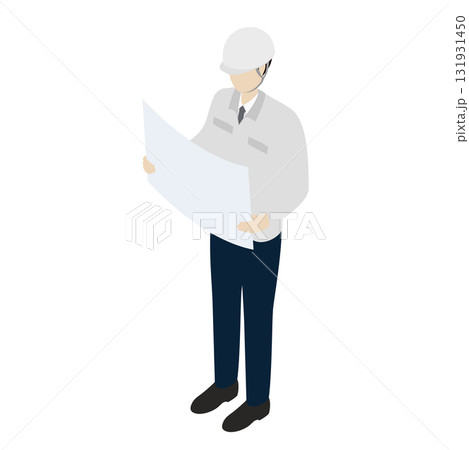 図面を確認する作業服の上着を着た建築技師のアイソメトリックイラスト 図面を確認する作業服の上着を着た建築技師のアイソメトリックイラスト 131931450