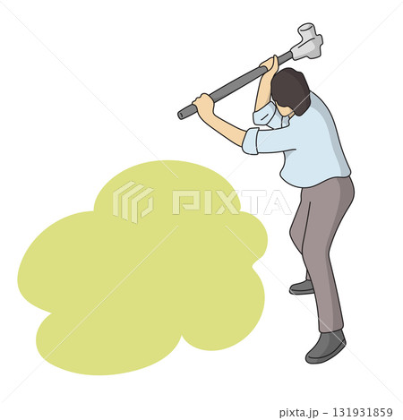 man using hammer on yellow blank space illustration vector hand drawn with black lines man using hammer on yellow blank space illustration vector hand drawn with black lines 131931859
