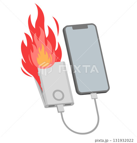 発火するスマホを充電するモバイルバッテリー　イラスト 131932022