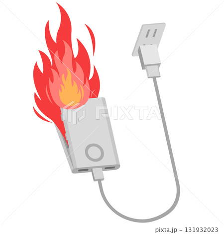 発火するコンセントで充電するモバイルバッテリー イラスト 発火するコンセントで充電するモバイルバッテリー イラスト 131932023