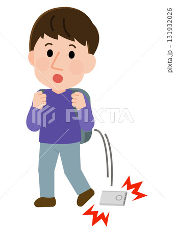モバイルバッテリーを落として驚く男性　イラスト 131932026