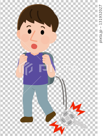 Illustration of a man surprised after dropping a handheld fan 131932027