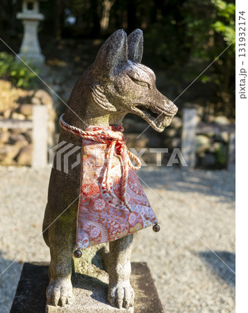 朝日に照らされた稲荷神社の狛狐 朝日に照らされた稲荷神社の狛狐 131932174