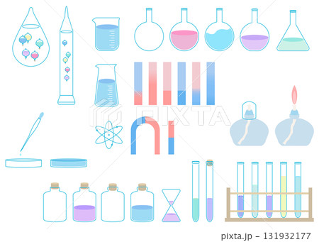 科学モチーフのイラストセット　試験管　リトマス紙　磁石　ガリレオ温度計 131932177