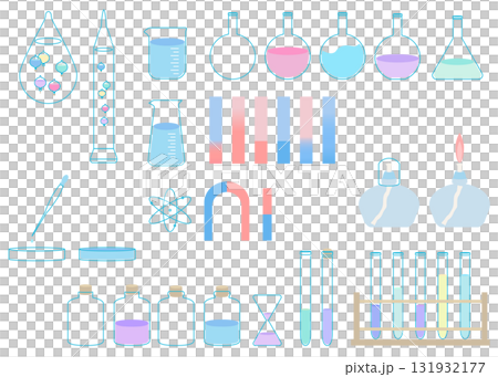 科學主題插圖集：試管、石蕊試紙、磁鐵、伽利略溫度計 131932177