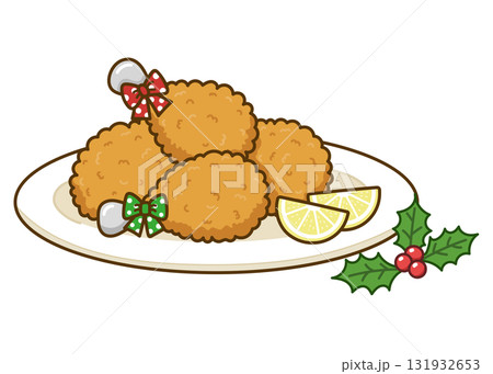 お皿に山盛りのクリスマスチキンのイラスト 131932653