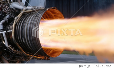 Jet engine combustion during a test firing at an aerospace facility showcasing powerful thrust and engineering technology Jet engine combustion during a test firing at an aerospace facility showcasing powerful thrust and engineering technology 131932662