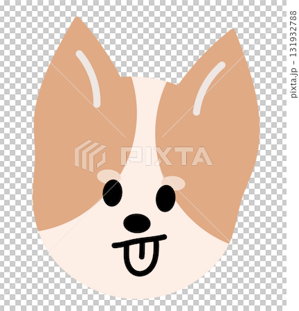 Illustration of corgi puppy tongue out expression for cartoon characters, comic, pet shop, vet, emoji, mood, emotion, emotion, feelings, adopt and rescue animal, sticker, dog face shape, foster home 131932788
