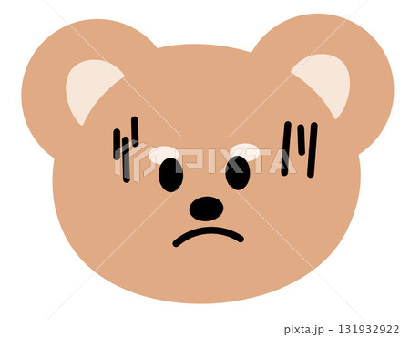 Illustration of teddy bear scared expression for cartoon character, comic, pet shop, vet, emoji, mood, emotion, emotion, feeling, zoo, souvenir shop, pin, animal brooch, sticker, icon, bear face shape 131932922
