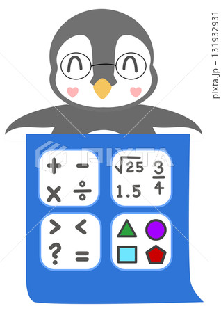 Cute Penguin Holding a Math and Geometry Symbol Chart, created by hand drawn Cute Penguin Holding a Math and Geometry Symbol Chart, created by hand drawn 131932931