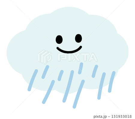 Illustration of happy blue cloud and rain for rainy season, sticker, weather, temperature, nature, garden, sky, rain sign, symbol, cute element, decoration, cute patch, brooch, pin, fabric print, icon 131933018