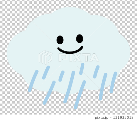 Illustration of happy blue cloud and rain for rainy season, sticker, weather, temperature, nature, garden, sky, rain sign, symbol, cute element, decoration, cute patch, brooch, pin, fabric print, icon 131933018