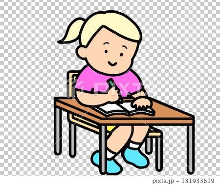 金髮女孩在筆記本上寫字 金髮女孩在筆記本上寫字 131933619