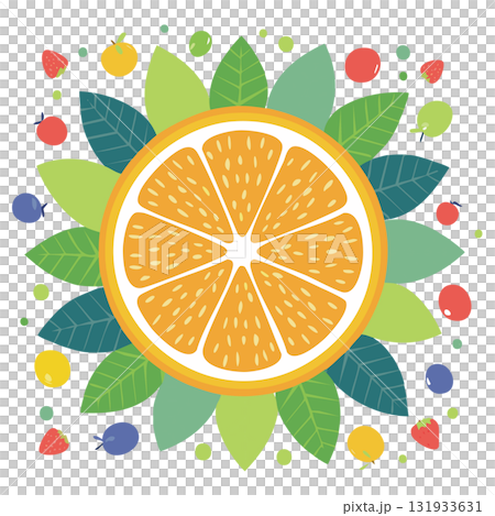 橙片和色彩鮮豔的水果流行向量素材 131933631
