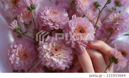 closeup of hands of a woman with pink manicure closeup of hands of a woman with pink manicure 131933664