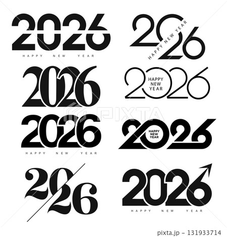 Modern Happy New Year 2026 logo design collection. Vector Modern Happy New Year 2026 logo design collection. Vector 131933714