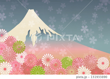 富士山　和柄　年賀状　背景	 131933890