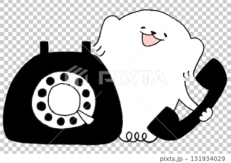 黒電話で通話する犬 131934029