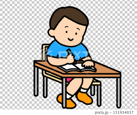 Asian boy writing in a notebook 131934037