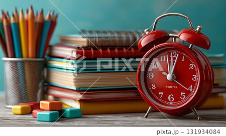 back to school concept with clock and books back to school concept with clock and books 131934084