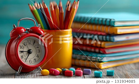 back to school concept with clock and books back to school concept with clock and books 131934085