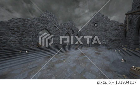 修道女の像がある中庭 131934117