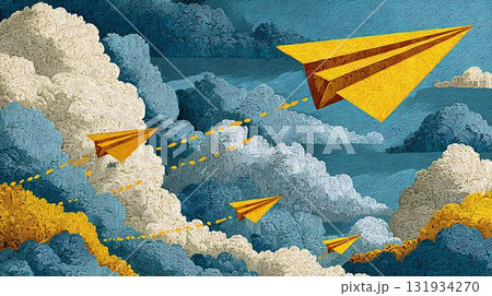 paper art of paper plane and cloud on sky 131934270