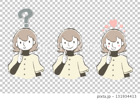 Illustration set of a thinking woman 131934413