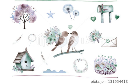 小鳥の可愛い自然素材セット 小鳥の可愛い自然素材セット 131934418