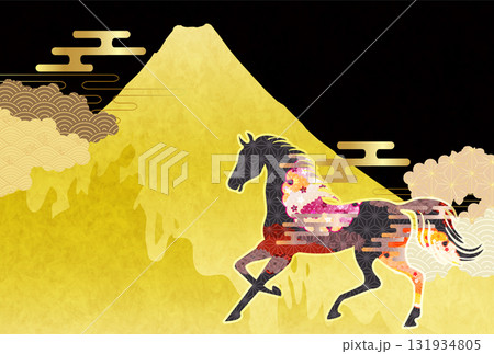 午　年賀状　干支　背景 131934805