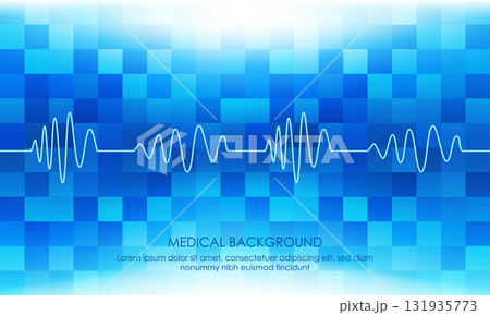 Illustration of Emergency ekg monitoring. Blue Glowing Neon Heart Pulse. Heartbeat. Light Blue Background with a Grid. Vector Illustration. All in a single layer. 131935773