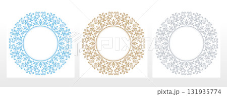 Set of decorative frames Elegant vector element for design in Eastern style, place for text. Floral colored borders. Lace illustration for invitations and greeting cards 131935774