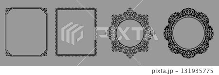 Set of decorative frames Elegant vector element for design in Eastern style, place for text. Floral black and gray borders. Lace illustration for invitations and greeting cards Set of decorative frames Elegant vector element for design in Eastern style, place for text. Floral black and gray borders. Lace illustration for invitations and greeting cards 131935775