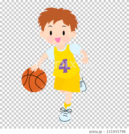 A boy playing basketball in a yellow uniform 131935796