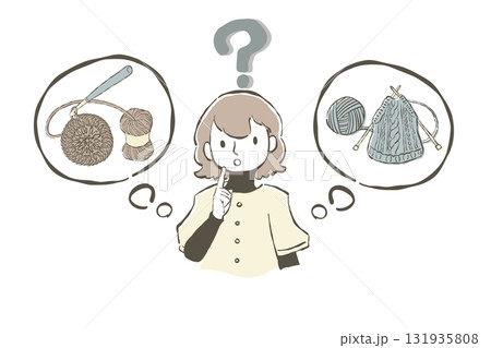 編み物について疑問に思う女性のイラスト 編み物について疑問に思う女性のイラスト 131935808