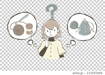 編み物について疑問に思う女性のイラスト 編み物について疑問に思う女性のイラスト 131935808