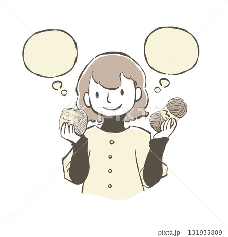 毛糸を持って考えている女性のイラスト 131935809
