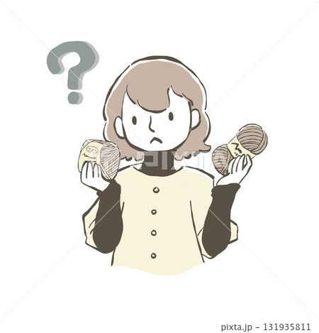 毛糸を持って疑問に思う女性のイラスト 131935811