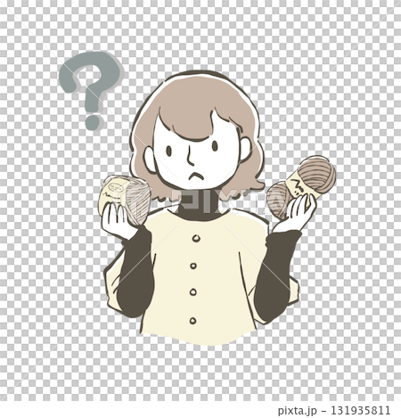 毛糸を持って疑問に思う女性のイラスト 131935811