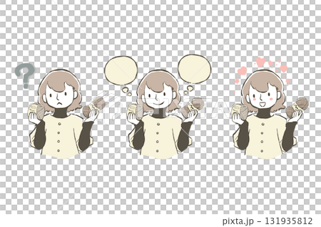 Illustration set of a woman thinking with yarn Illustration set of a woman thinking with yarn 131935812