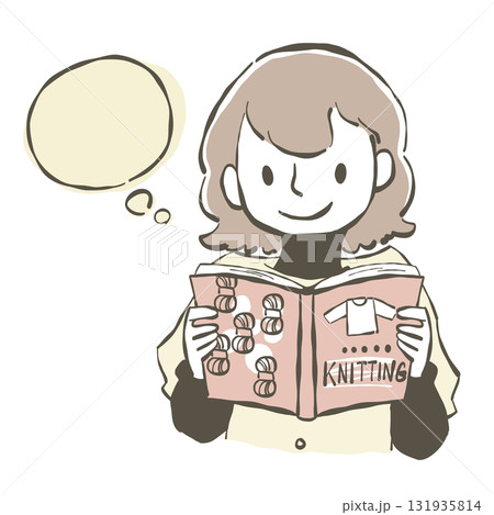 編み物の本を読んで考えている女性のイラスト 編み物の本を読んで考えている女性のイラスト 131935814