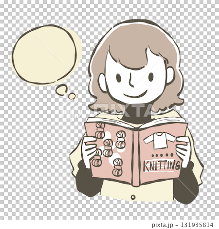 編み物の本を読んで考えている女性のイラスト 編み物の本を読んで考えている女性のイラスト 131935814
