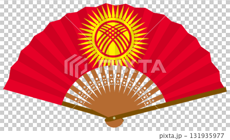 A folding fan with the Kyrgyz flag design 131935977