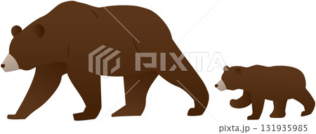 横から見た歩く熊の親子のイラスト 横から見た歩く熊の親子のイラスト 131935985