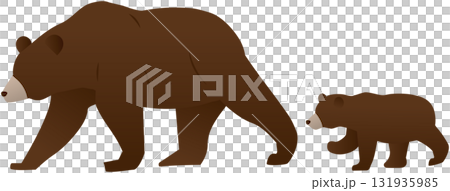 横から見た歩く熊の親子のイラスト 横から見た歩く熊の親子のイラスト 131935985