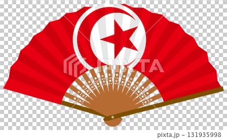 チュニジアの国旗柄の扇子 131935998