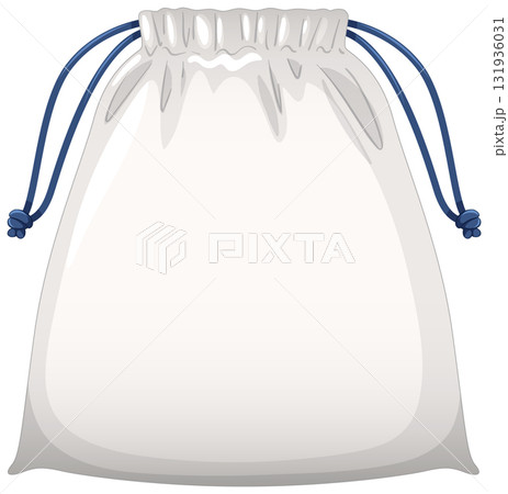 White Drawstring Bag with Blue Cord Vector Illustration 131936031