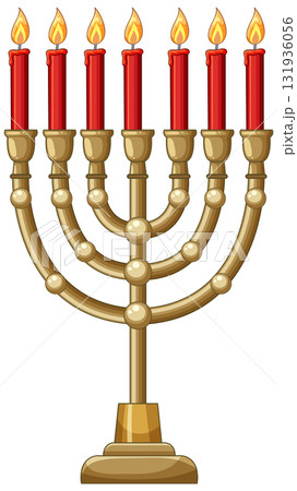 Seven-Branched Menorah with Lit Red Candles Vector Illustration Seven-Branched Menorah with Lit Red Candles Vector Illustration 131936056